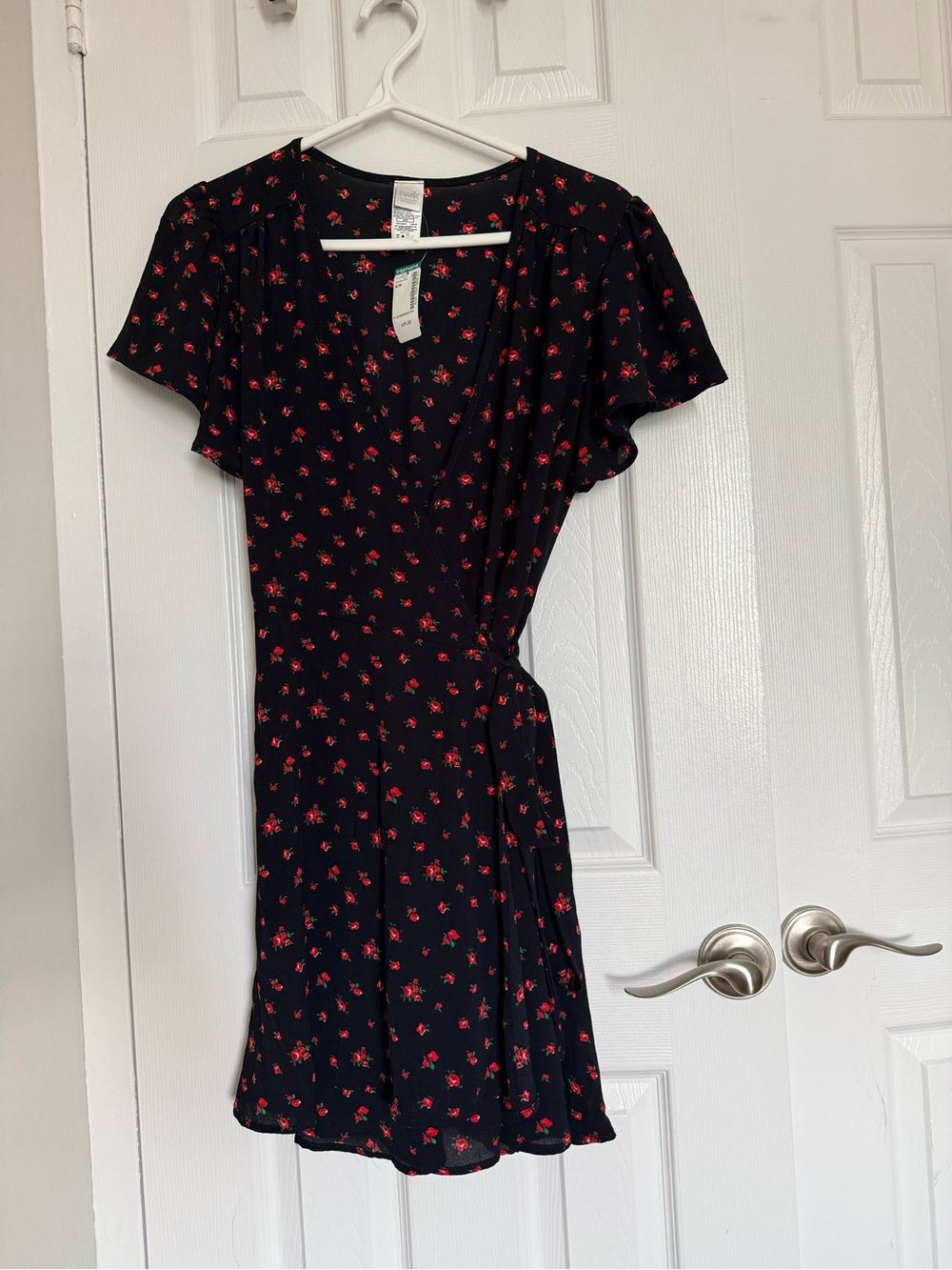 twik Black Midi Wrap Dress with Red Floral Print